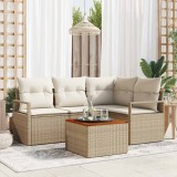 VidaXL Set canapea grădină 5 pcs Bej, alb Mare Ratan și lemn