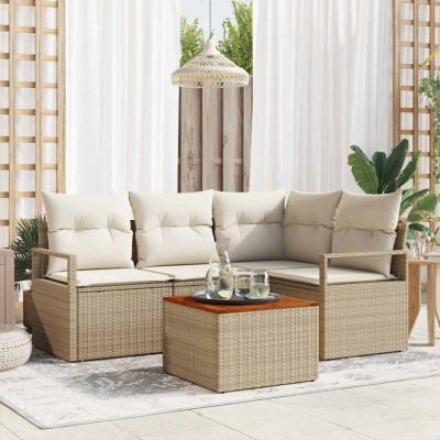 vidaXL Set de canapele pentru grădină 5 pcs Bej și alb 3356370 foto