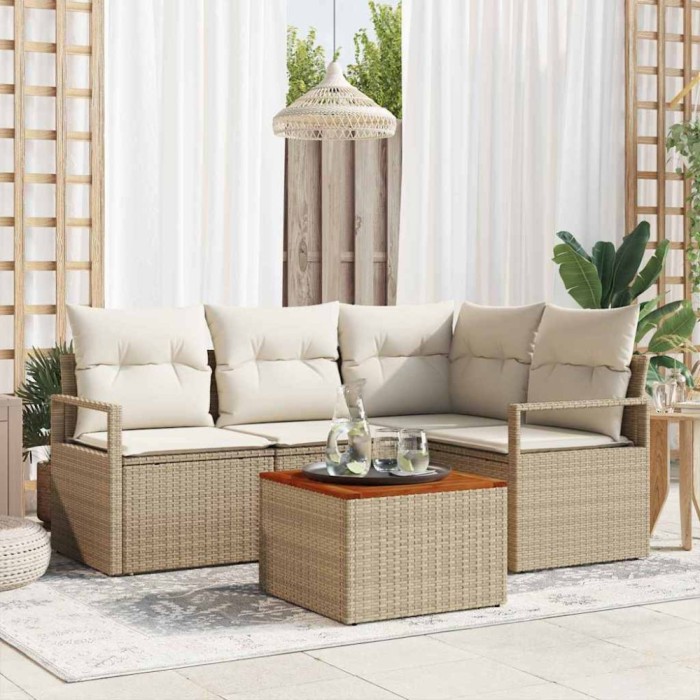 vidaXL Set de canapele pentru grădină 5 pcs Bej și alb 3356370