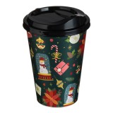 Pahar Plastic, Model Crăciun, Verde, Capacitate 500ml, Capac Negru, Oem