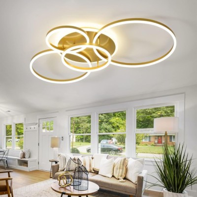 Lustra LED cu Telecomanda DARIO, 4 cercuri, 103W, Lumina Calda/Rece/Neutra, Dimabila, Auriu ModernLight Concept foto