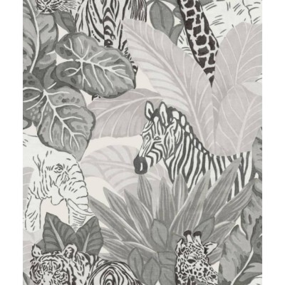 Noordwand Tapet Good Vibes Jungle Animals, gri și negru 440443 foto