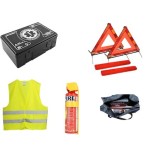 Kit siguranta auto IDL&copy; omologat R.A.R cu valabilitate 5 ani, 1x Trusa prim ajutor, 2 xTriunghiuri,1x Stingator tip spray 1000ml, 1xVesta reflectoriza