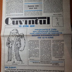 ziarul cuvantul 1990 - anul 1,nr.1-prima aparitie a ziarului