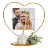 Rama Foto Metalică, Inimă, Trandafiri Albi, Auriu, 19x20cm