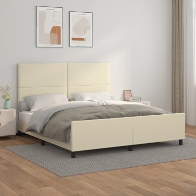 vidaXL Cadru de pat cu tăblie, crem, 160x200 cm, piele ecologică 3125459 foto