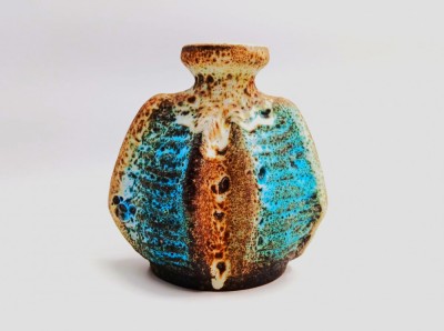 vaza din ceramica glazurata CARSTENS T&amp;Ouml;NNIESHOF Design de Heinz Siery model 0716 - 15 fat lava MCM anii &amp;#039;60 albastru alb maro foto