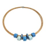 Colier dama din pluta cu margele ceramice albastre