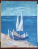 SV * Pictor VASILE HUTOPILA * BARCI LA MAL * ulei pe carton 25 x 31.5 cm, Marine, Altul