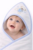 Prosop bebelusi alb cu gluga si broderie ursulet, bumbac absorbant, ideal dupa
