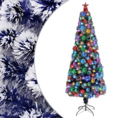 vidaXL Brad Crăciun artificial luminat alb&amp;albastru 240cm fibră optică 328459