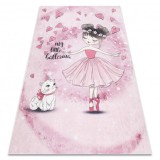 BAMBINO 2185 covor lavabil Balerina, pisicuta pentru copii anti-alunecare - roz, 120x170 cm