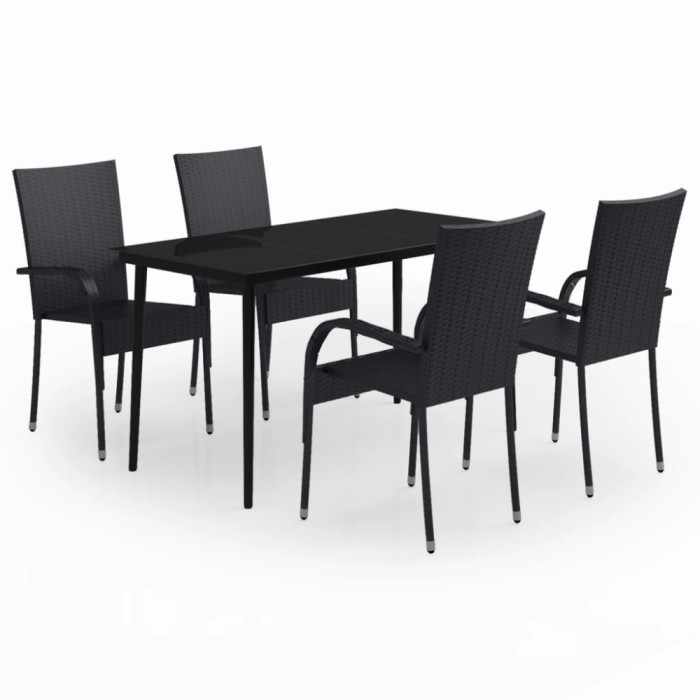 Set de servit masa pentru gradina, 5 piese, negru
