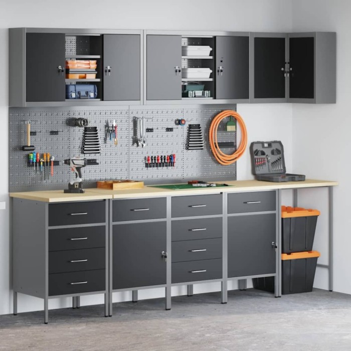Set dulap unelte &amp; panou c&acirc;rlige, 12 piese, negru, MDF &amp; metal