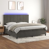vidaXL Pat cu arcuri, saltea și LED, gri &icirc;nchis, 200x200 cm, catifea
