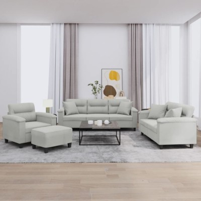 vidaXL Set de canapele cu perne, 4 piese, gri deschis, microfibră 3202309 foto