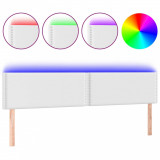 Tăblie de pat cu LED, alb, 160x5x78/88 cm, piele ecologică