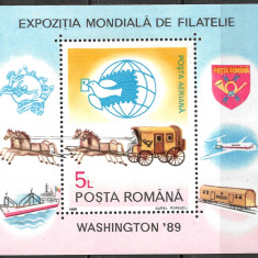 ROMÂNIA 1989 - LP 1230 - EXPOZIȚIA DE FILATELIE DE LA WASHINGTON - COLIȚĂ MNH