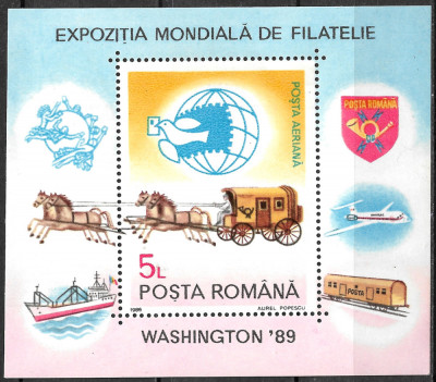 ROM&amp;Acirc;NIA 1989 - LP 1230 - EXPOZIȚIA DE FILATELIE DE LA WASHINGTON - COLIȚĂ MNH foto