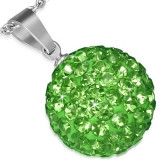 Pandantiv din oţel 316L - bilă verde deschis Shamballa şi zirconii strălucitoare, 12 mm