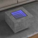VidaXL Măsuță de cafea cu LED, gri beton, 60x60x40 cm, lemn prelucrat