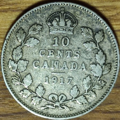 Canada -moneda de colectie argint sterling- 10 cents 1917 - George V - superba!