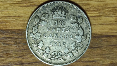 Canada -moneda de colectie argint sterling- 10 cents 1917 - George V - superba! foto