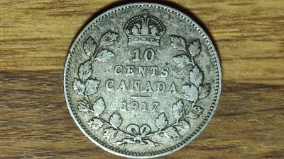 Canada -moneda de colectie argint sterling- 10 cents 1917 - George V - superba! foto