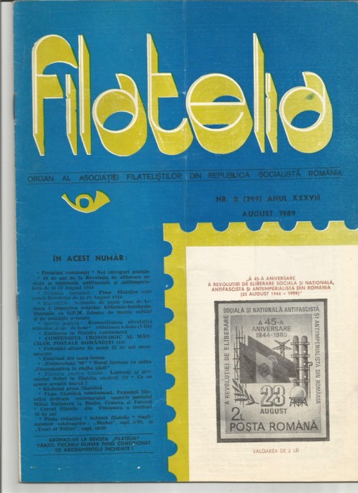 Romania, revista Filatelia nr. 8/1989 (399)