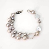 Cumpara ieftin Brățară Perle Gri Argint 925 Placată Rodiu, Ajustabilă 18-23cm, Damă, Bijuterie Handmade Italia, Antialergică + Cutie Cadou