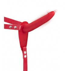Strap-on 10 Moduri Vibratii, Silicon, USB, Rosu, 15.5 cm