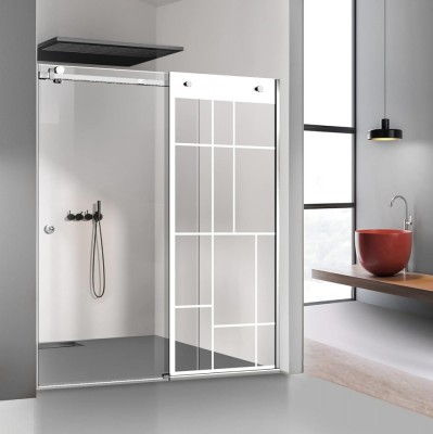 Paravan dus cu usa glisanta Glissando INOX, model Urban alb, sticla clara securizata, pentru nisa cu latime intre 150-160x205 cm foto