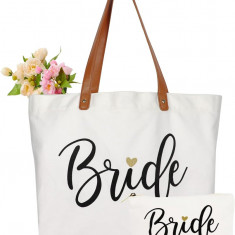 yba Bride Tote Bag cu sac de machiaj, Cadouri pentru logodnă/duș mireasă/Bachelo