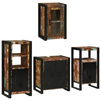 vidaXL Set de mobilier pentru baie cu ușă 4 pcs Lemn recuperat solid 3305697 foto