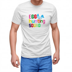 Tricou personalizat barbat "EGG HUNTING SQUAD", Alb, Marime M