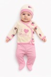 Set bebelus 3 piese bumbac reiat cu mesaj I Love Mama, bluza petrecuta si