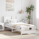 VidaXL Cadru de pat cu headboard Alb 75 x 190 cm Lemn masiv de pin