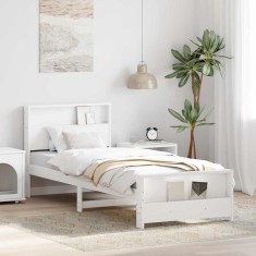 vidaXL Cadru de pat cu headboard Alb 80 x 200 cm Lemn masiv de pin 877237