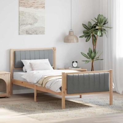 vidaXL Cadru de pat Maro și gri deschis 90 x 190 cm Lemn masiv de pin 878504 foto