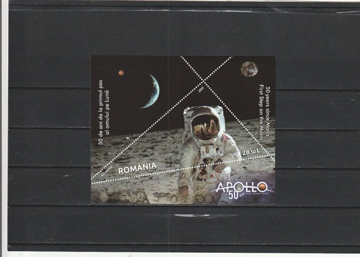 ROMANIA 2019 LP 2247 a 50 DE ANI DE LA PRIMUL PAS AL OMULUI PE LUNA COLITA MNH NESTAMPILATA