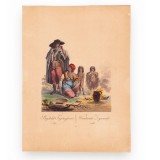 Familie de țigani rătăcitori, gravură &icirc;n cupru colorată manual, cca. 1800