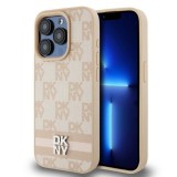 Husa iPhone 15 Pro Max - DKNY Leather Checkered Mono Pattern &amp; Printed Stripes (DKHCP15XPCPTSSP) - Pink