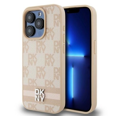 Husa iPhone 15 Pro - DKNY Leather Checkered Mono Pattern &amp;amp; Printed Stripes (DKHCP15LPCPTSSP) - Pink foto