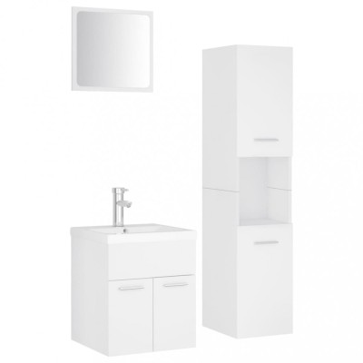 Set mobilier de baie, alb, lemn prelucrat foto