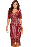 Cumpara ieftin V832-3 Rochie eleganta din dantela accesorizata cu franjuri