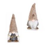 Set 2 figurine Mos Craciun si Craciunita din textil gri maro 8x8x17 cm