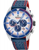 Cumpara ieftin Festina Timeless Chronograph &ndash; Miyota JS25 Quartz &ndash; 43,5 mm &ndash; Cadran Argintiu/Albastru &ndash; Curea Piele Albastr?