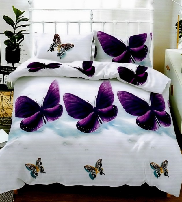 Lenjerie de pat matrimonial cu husa elastic pat si fata perna dreptunghiulara, Freedom, bumbac mercerizat, multicolor