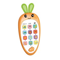 Jucarie Interactiva, Cyrax, Telefon Inteligent, Model Morcov, Functii Educative, Muzicale si Voce, 4-6 ani, 19 x 11.5 cm, din Plastic, Portocaliu