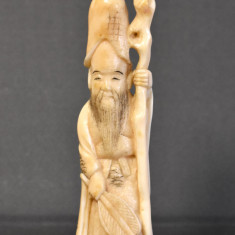 Statueta veche din fildes - sculptura Intelept chinez - secol XIX